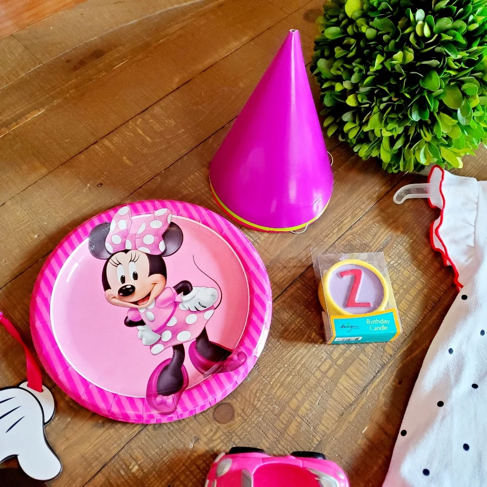 Disney Mini Mouse Girl Birthday Bundle, Tutu Dress, Banner, Party Supplies 2T